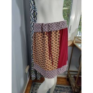 Za Zen 100% cotton, folded waist, patchwork, knee length A-line skirt, women's s